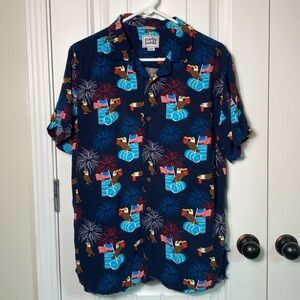 Men’s Party Pants Old Glory Button Up Short Sleeve Top Size Medium USA